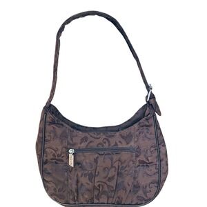 Thirty-One Brown Floral Quilted Embroidered Shoulder Bag Purse Retired